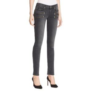 PAIGE Edgemont Skinny Ankle Jeans Moto Zipper detailing Size 26 Gray Low Rise